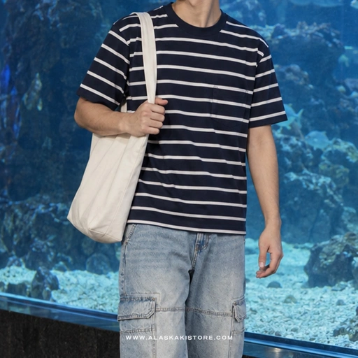 Pocket Tees Stripe Dark Navy GA4083