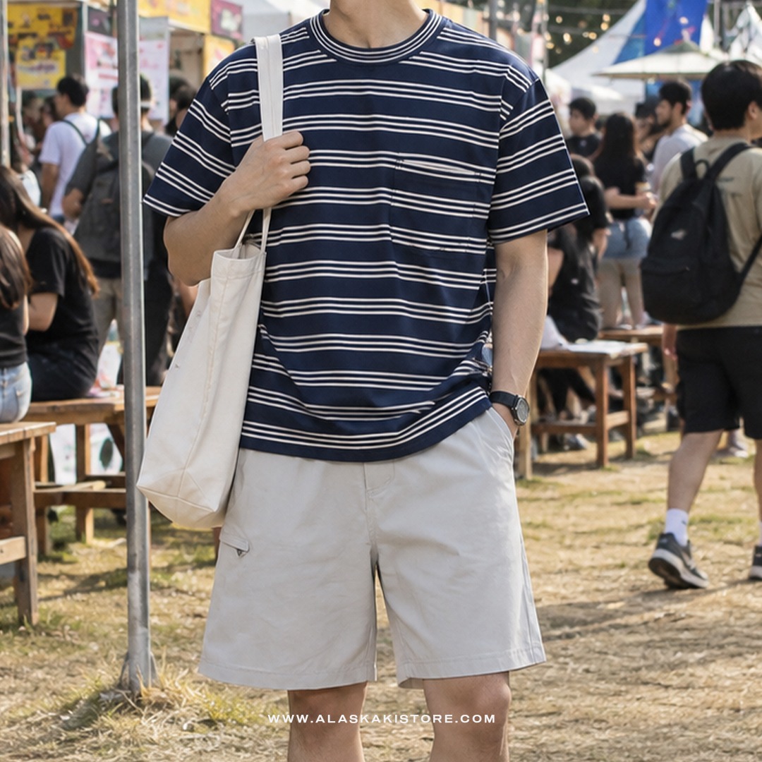 Pocket Tees Stripe Navy GA4082