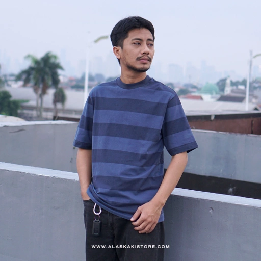 Image of Big Striped Tshirt Blue Navy UQ4041
