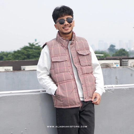 Image of Puffer Vest Jacket Pattern Brown GF1002