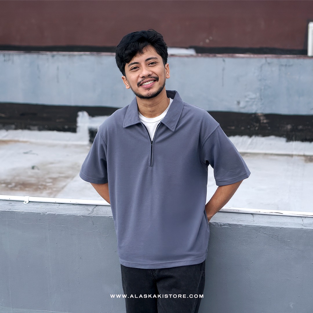 Half Zip Polo Shirt by Common Issue Grey CI4041