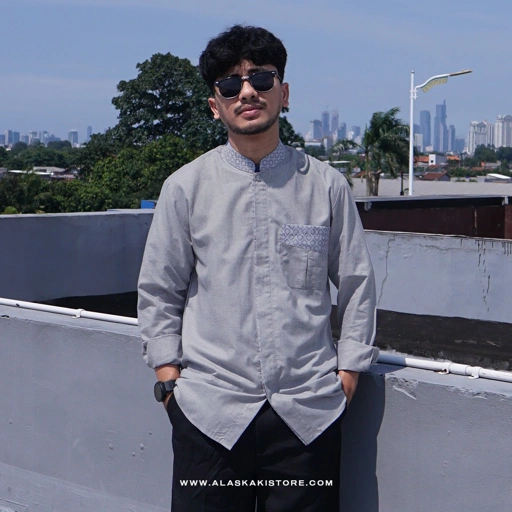 Image of Long Sleeve Mandarin Shirt Grey BC2148