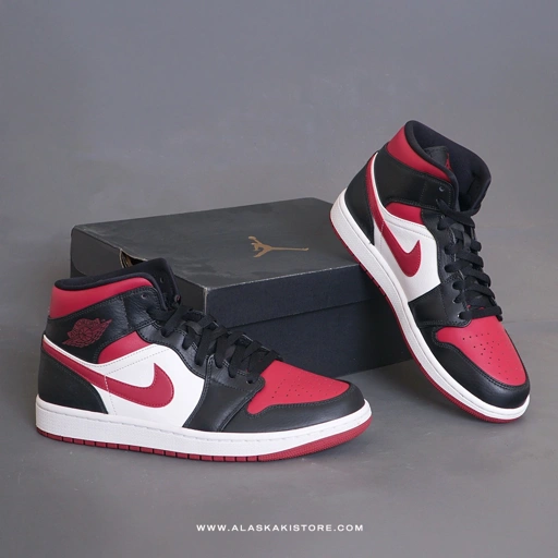 Image of Air Jordan 1 Mid Bred Toe Noble Red (New)