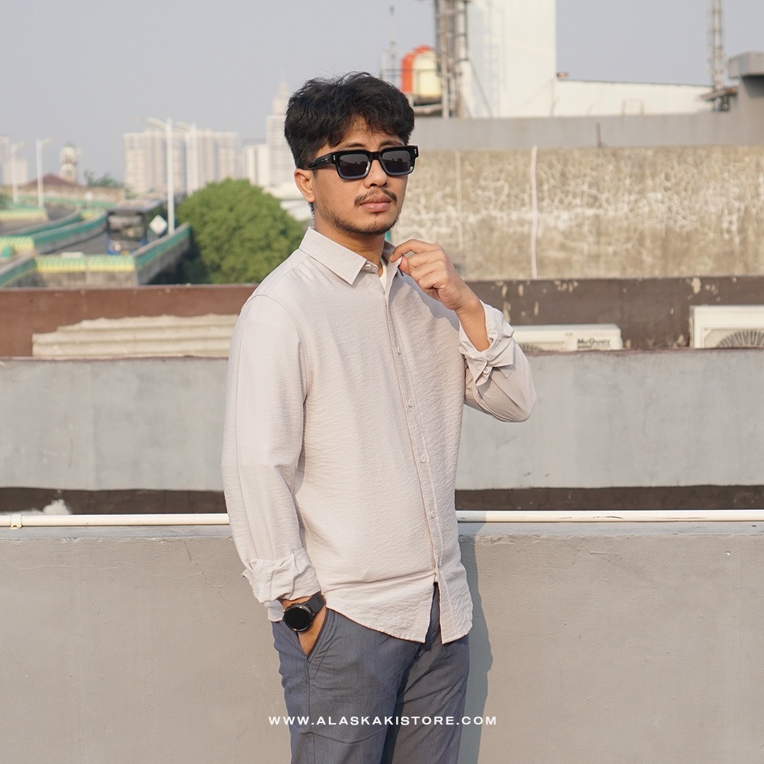 Crinkle Texture Long Sleeve Shirt Beige SH2032