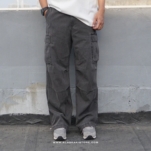 Denim Wide Cargo Pants Black Washed GU5038