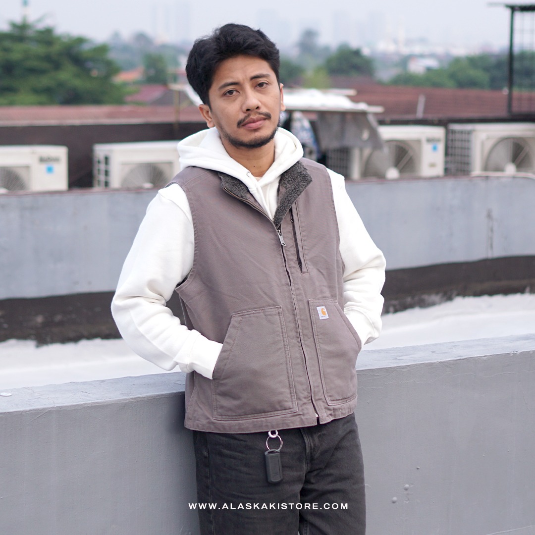 Unisex Canvas Sherpa Vest Jacket Grey CR1010