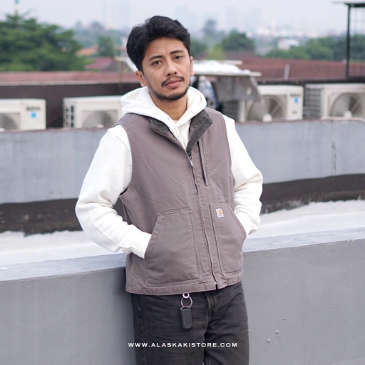 Image of Unisex Canvas Sherpa Vest Jacket Grey CR1010