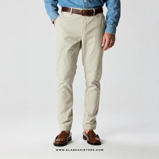 Image of Athletic Tappered Fit Chino Pants Ivory White FT5031