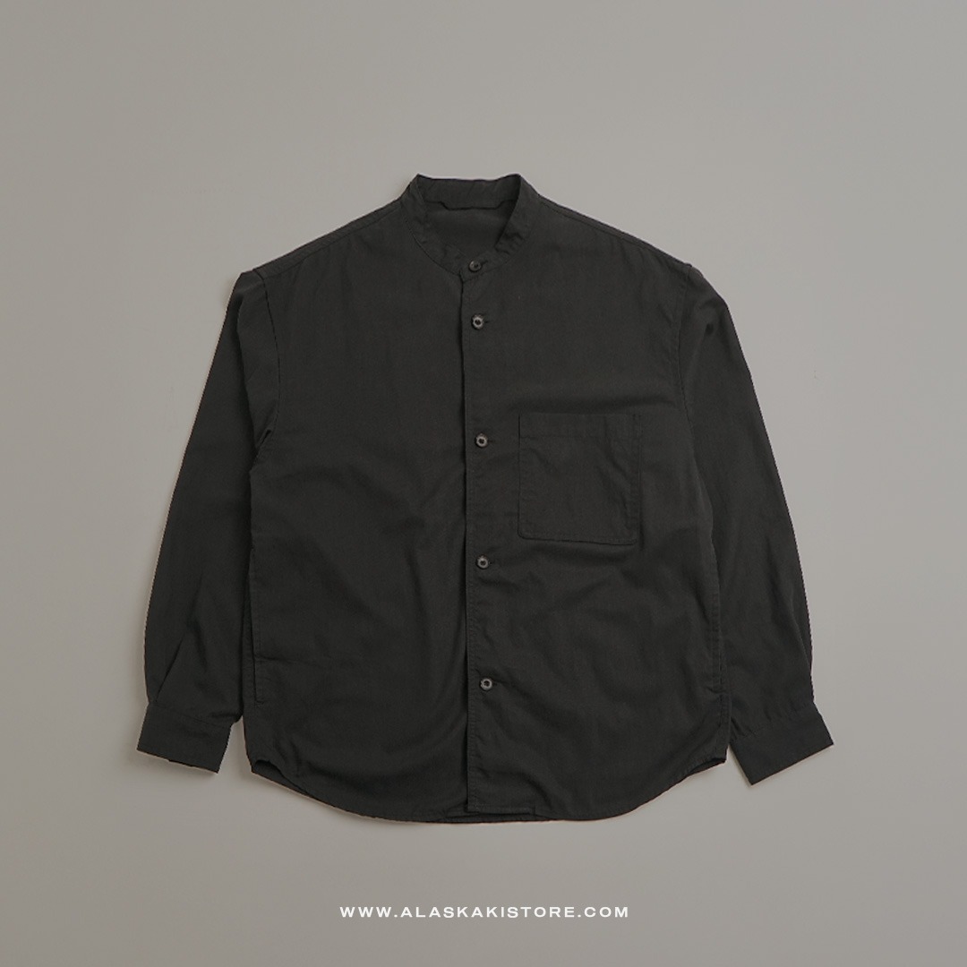 Collarless Long Sleeve Shirt Black GL2001