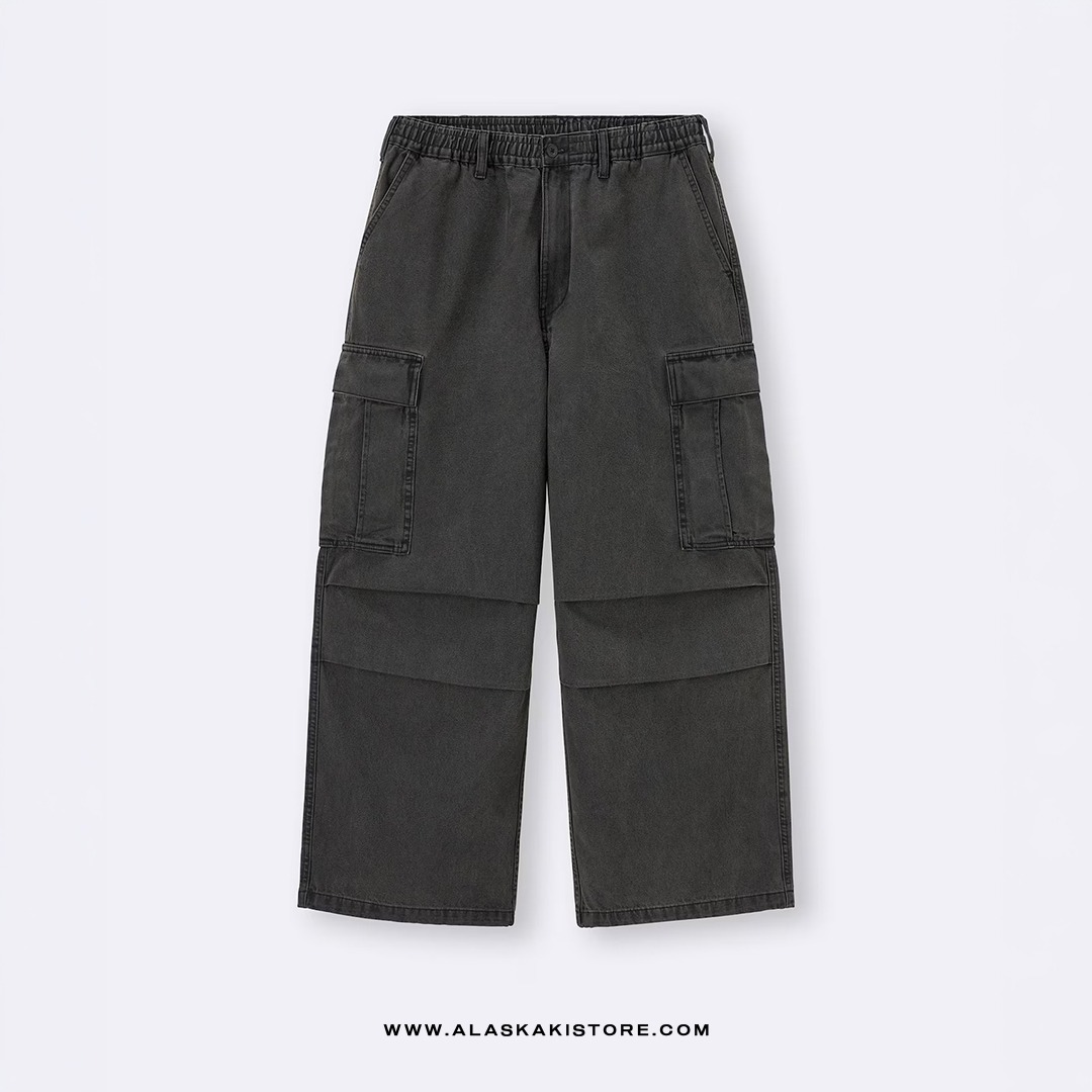 Denim Wide Cargo Pants Black Washed GU5038