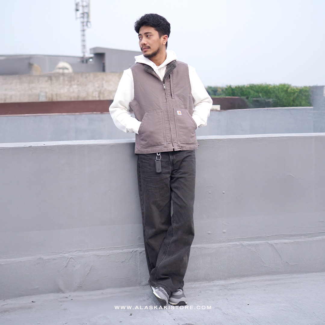 Unisex Canvas Sherpa Vest Jacket Grey CR1010