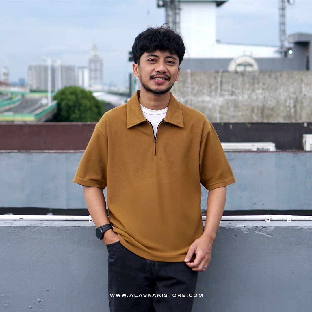 Half Zip Polo Shirt by Common Issue Brown Camel CI4040