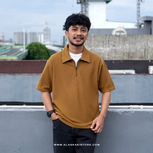 Image of Half Zip Polo Shirt by Common Issue Brown Camel CI4040