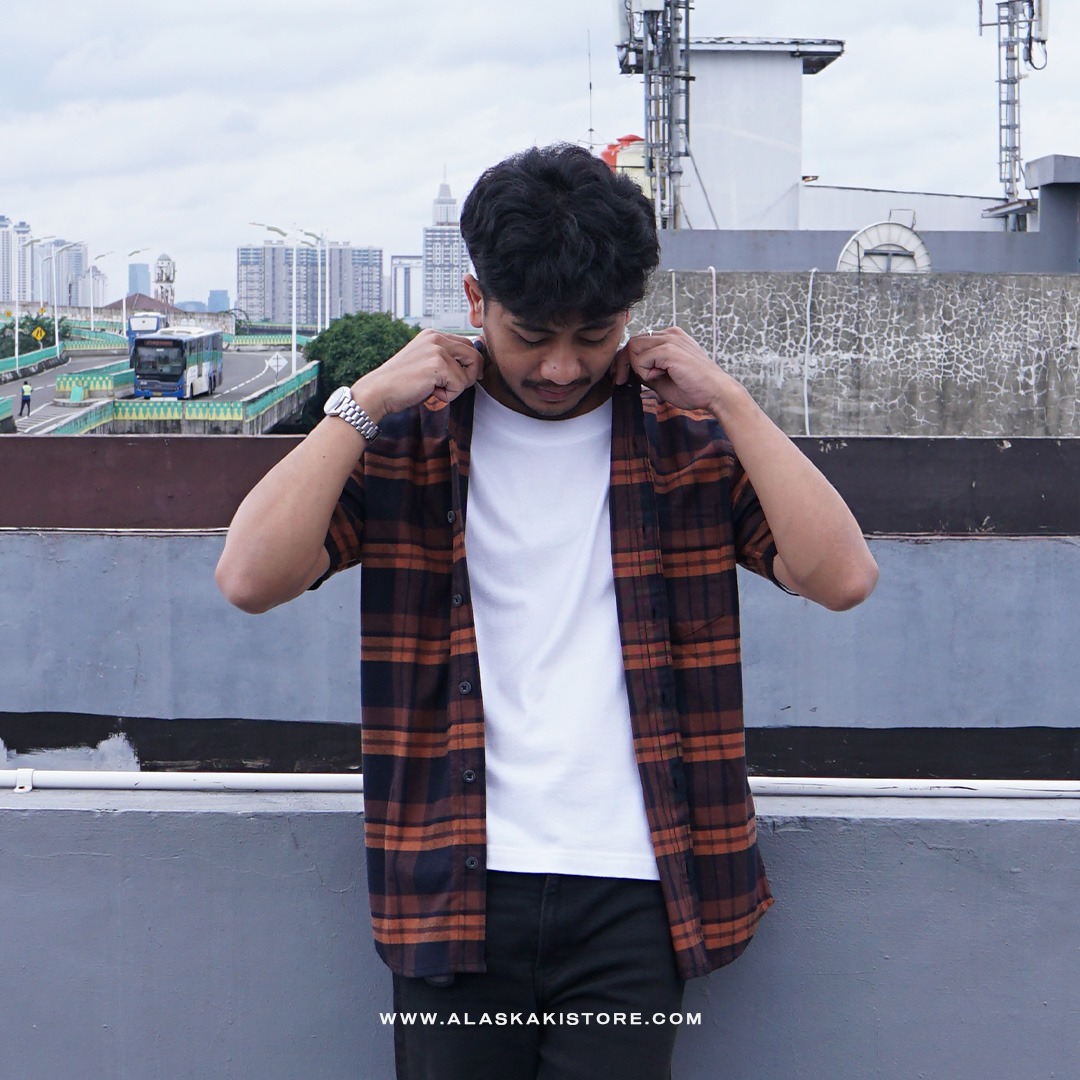 Short Sleeve Plaid Shirt Brown WR2001