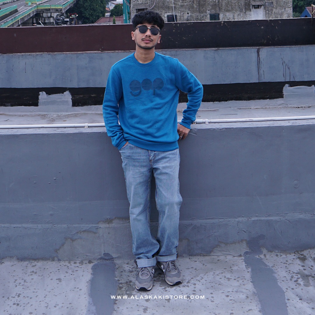 Printed Logo Crewneck Sweatshirt Blue GA7012