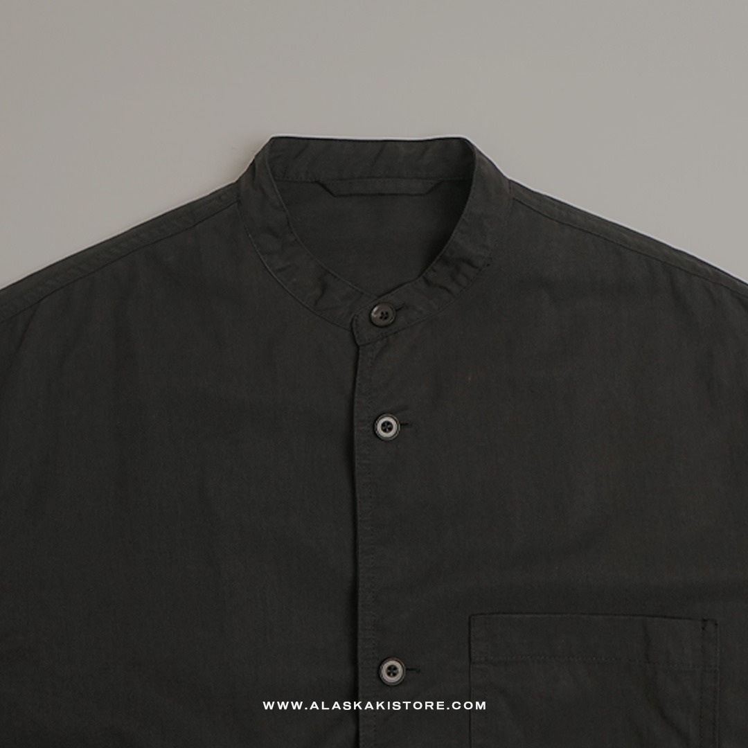 Collarless Long Sleeve Shirt Black GL2001