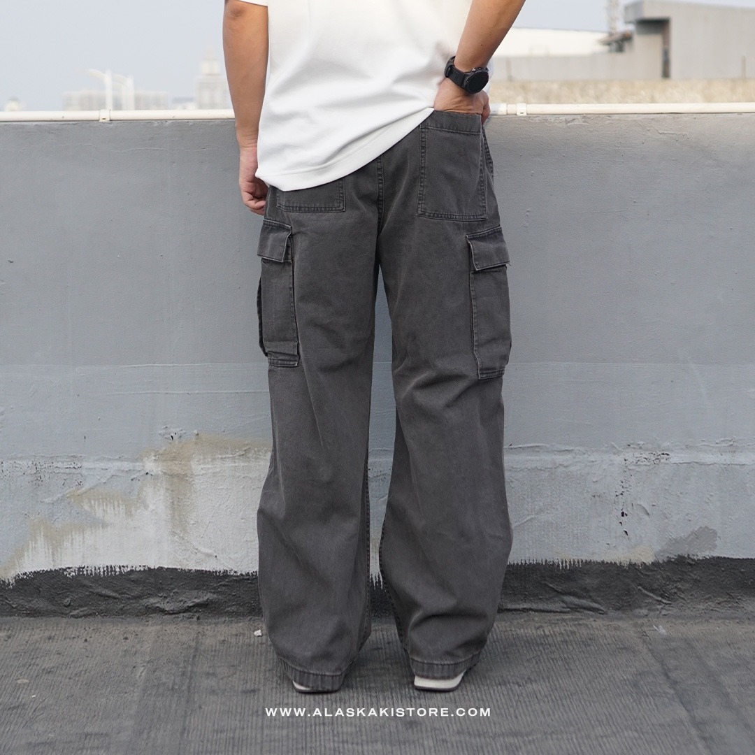 Denim Wide Cargo Pants Black Washed GU5038