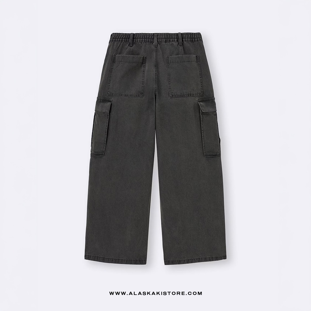 Denim Wide Cargo Pants Black Washed GU5038