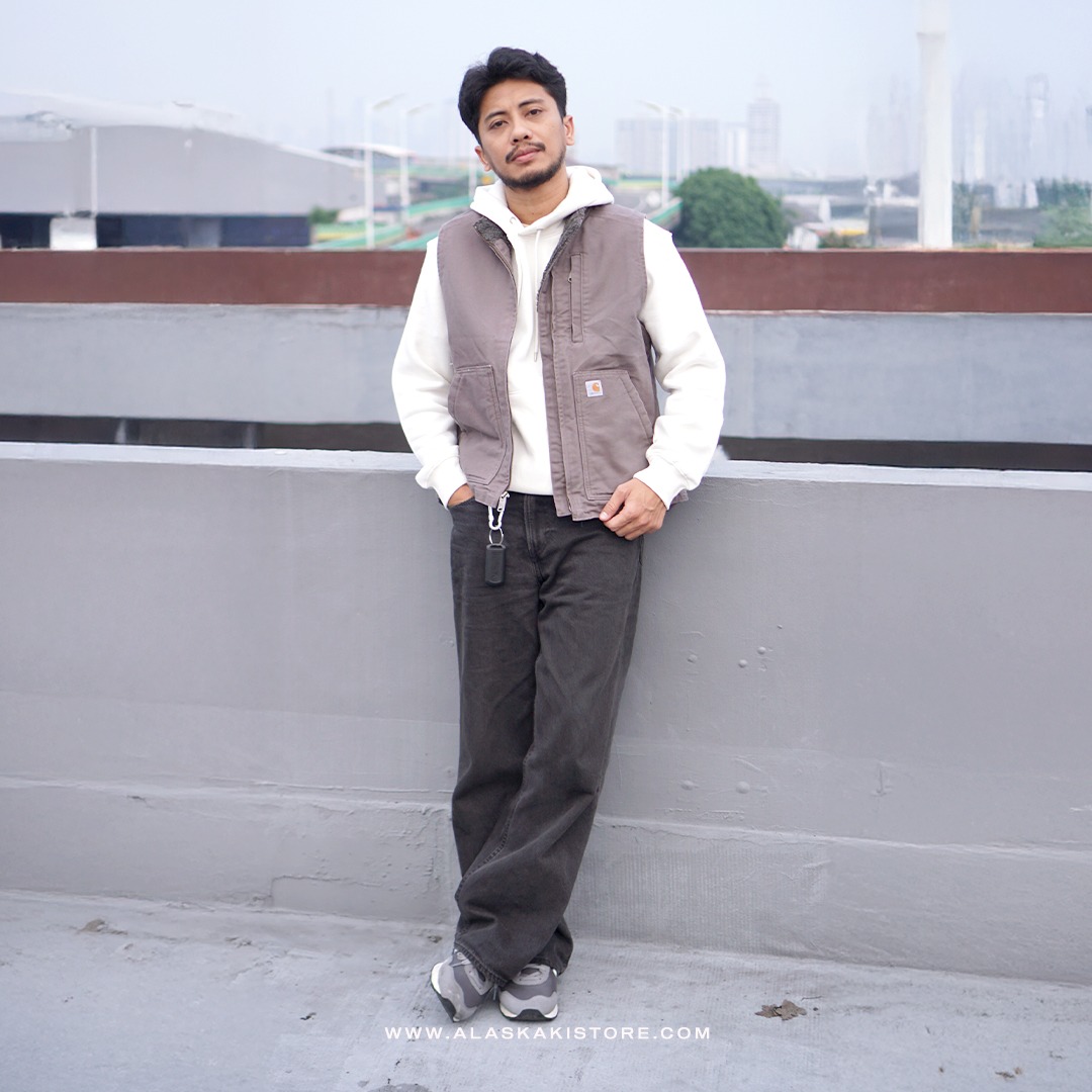 Unisex Canvas Sherpa Vest Jacket Grey CR1010