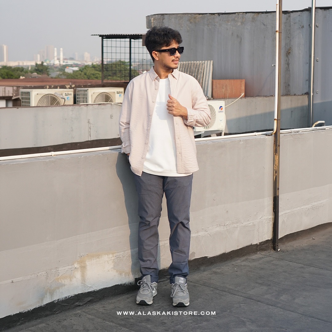 Crinkle Texture Long Sleeve Shirt Beige SH2032