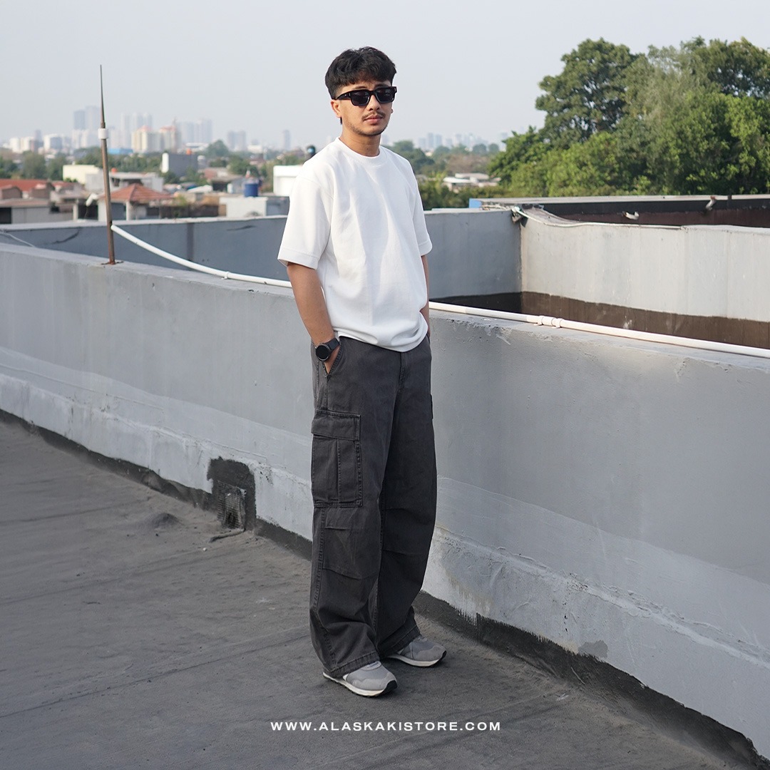 Denim Wide Cargo Pants Black Washed GU5038