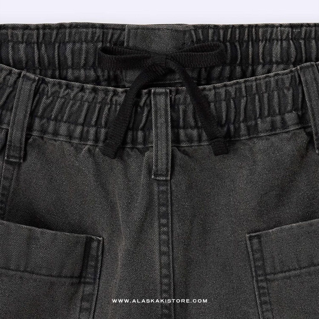 Denim Wide Cargo Pants Black Washed GU5038