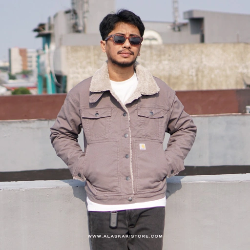 Image of Unisex Rugged Flex Canvas Sherpa Jacket Grey CR1007