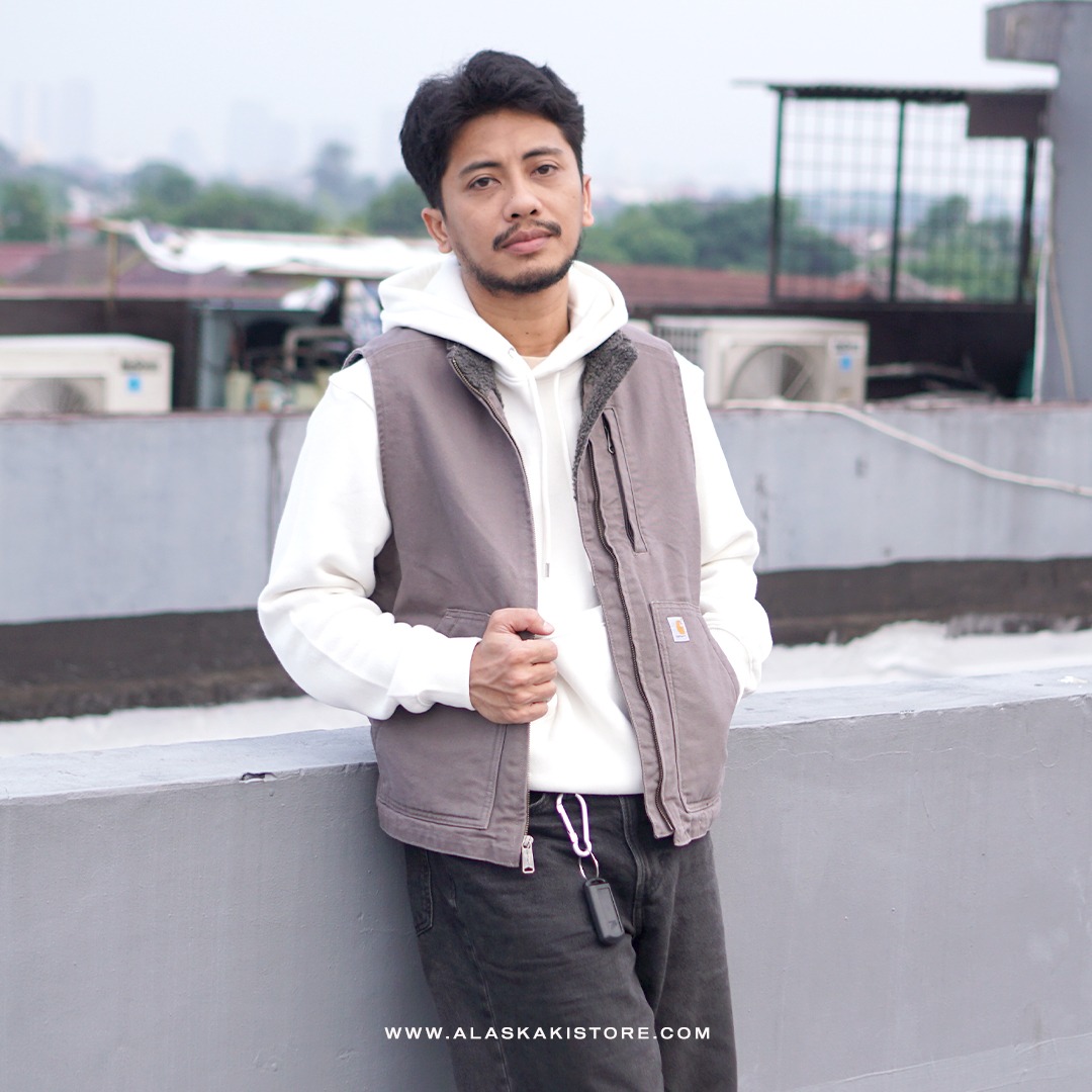 Unisex Canvas Sherpa Vest Jacket Grey CR1010