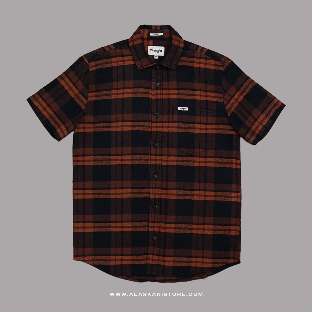 Short Sleeve Plaid Shirt Brown WR2001