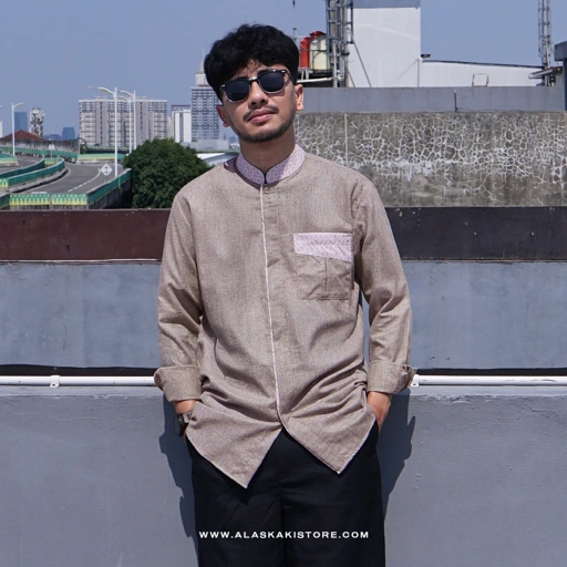 Image of Long Sleeve Mandarin Shirt Brown BC2149