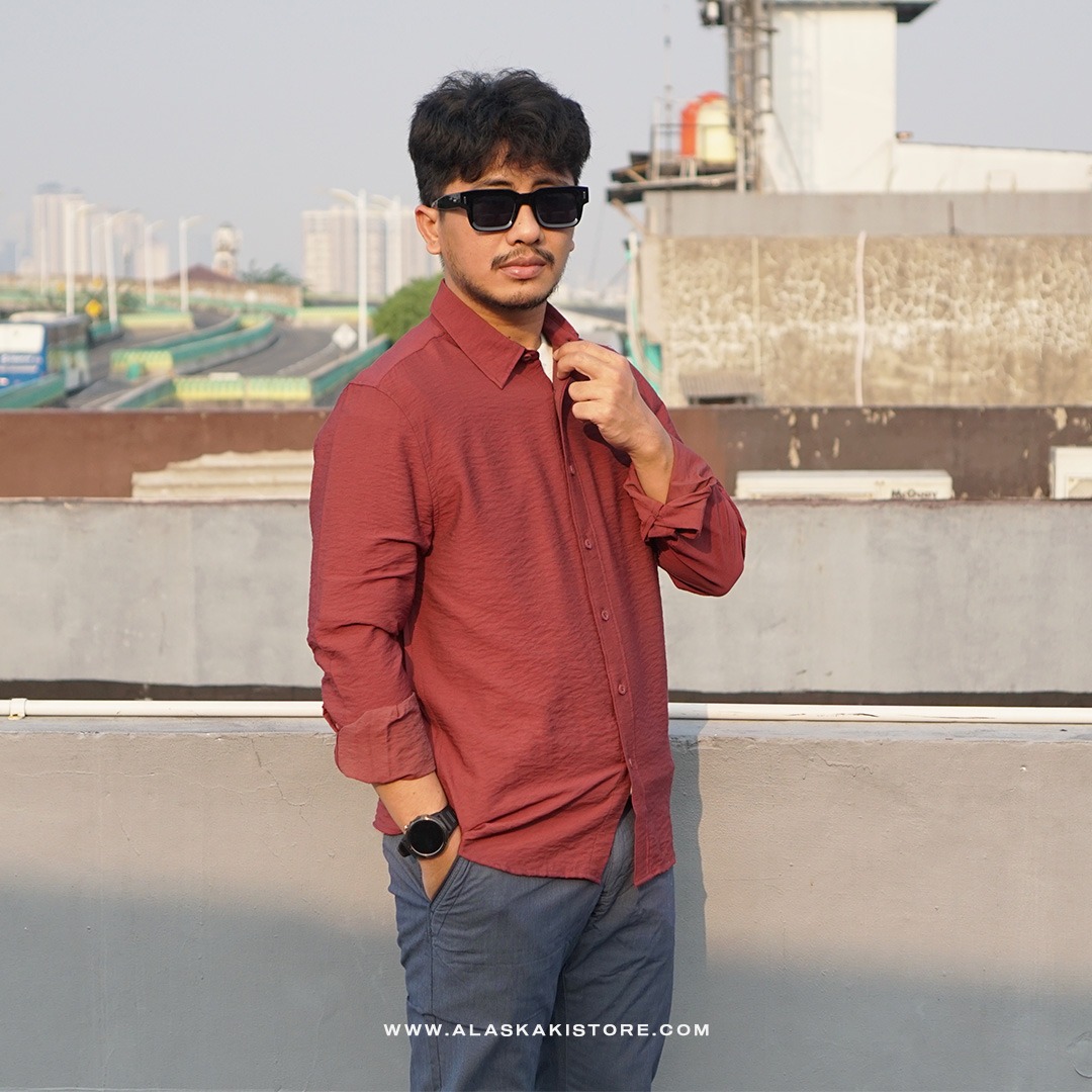 Crinkle Texture Long Sleeve Shirt Maroon SH2033