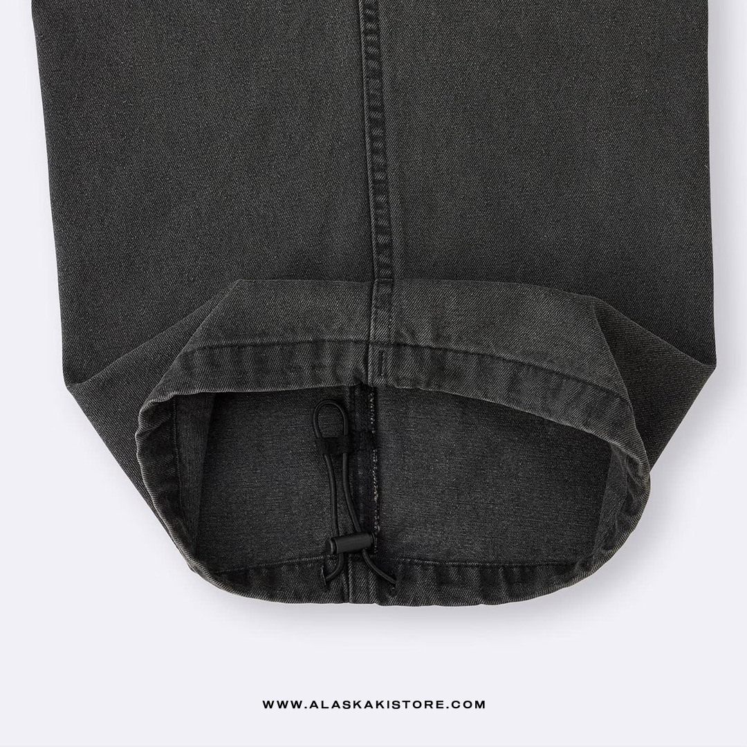 Denim Wide Cargo Pants Black Washed GU5038