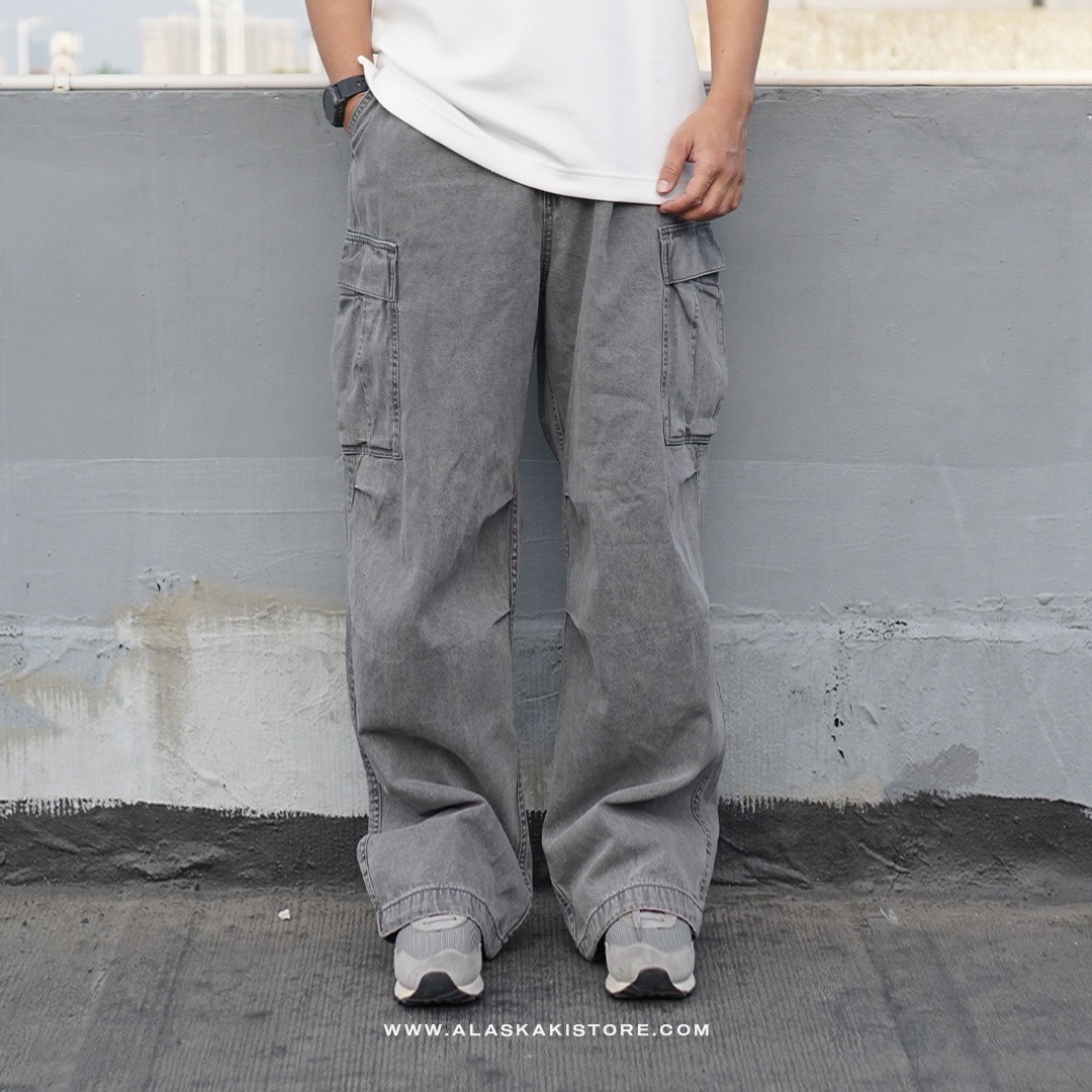 Denim Wide Cargo Pants Grey GU5041