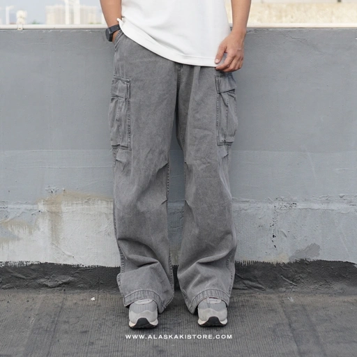 Denim Wide Cargo Pants Grey GU5041