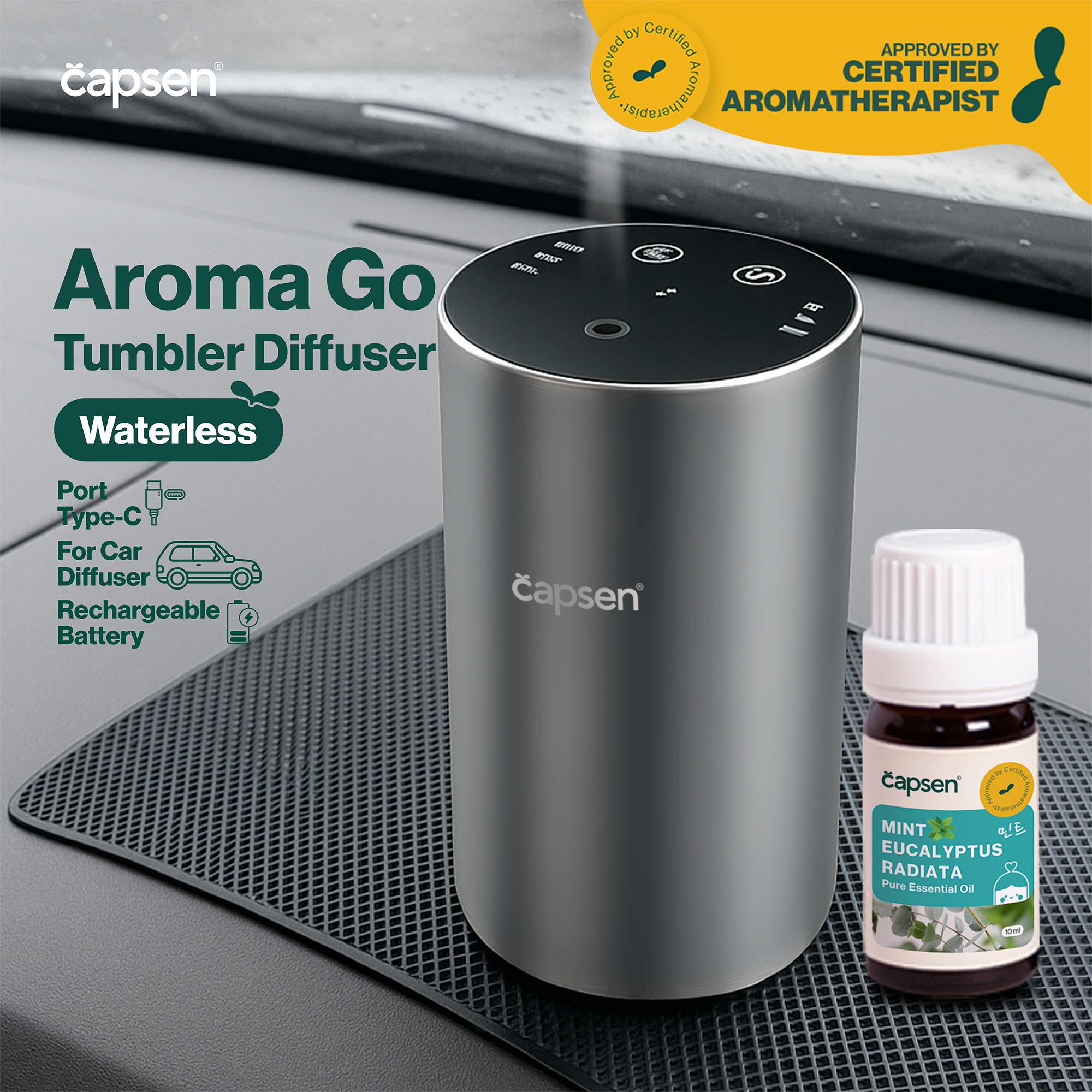 CAPSEN Car Waterfree Tumbler AromaGo Portable Diffuser Essential Oil Aromatherapy