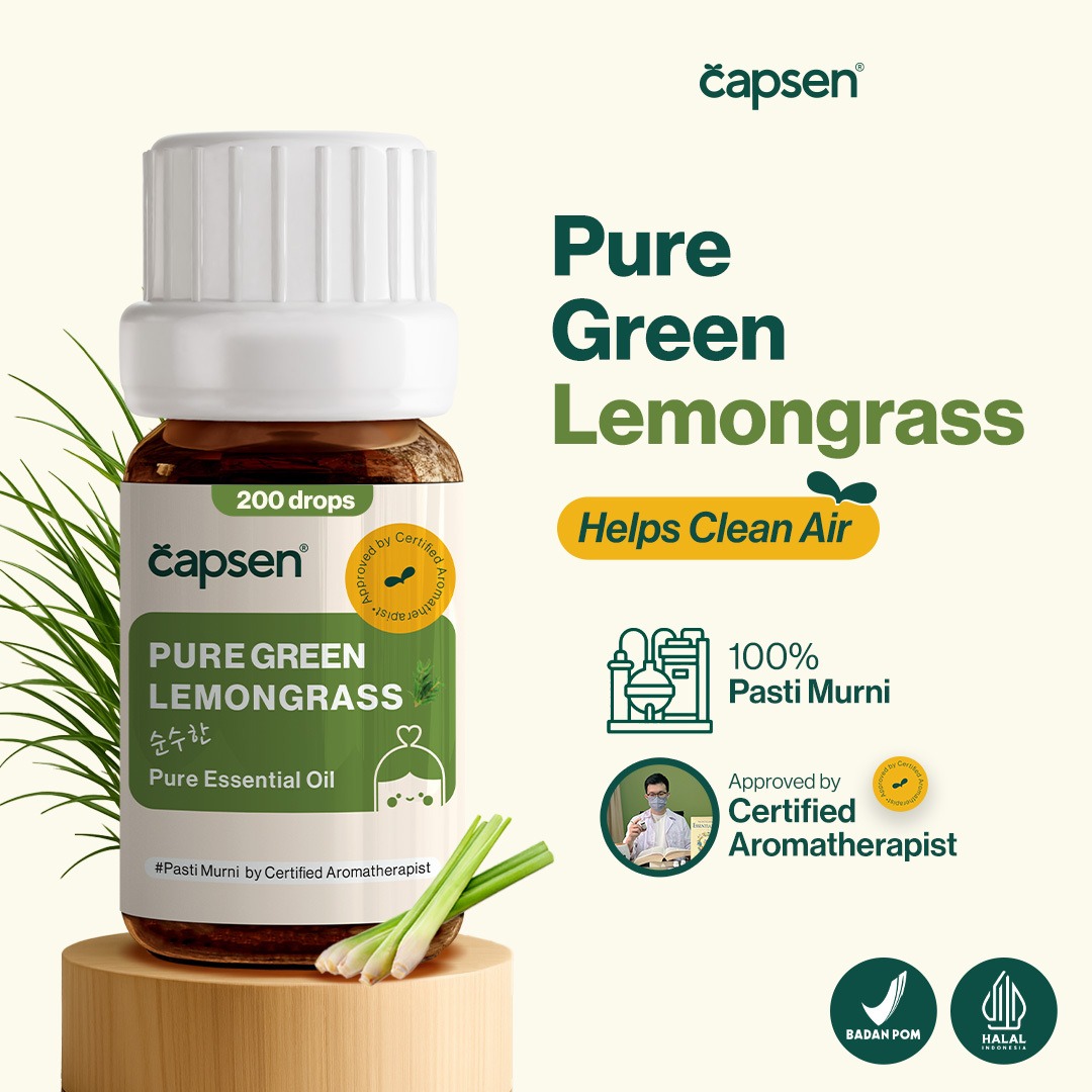 CAPSEN 10ml Green Lemongrass Pure Essential Oil Aromatherapy Minyak Esensial