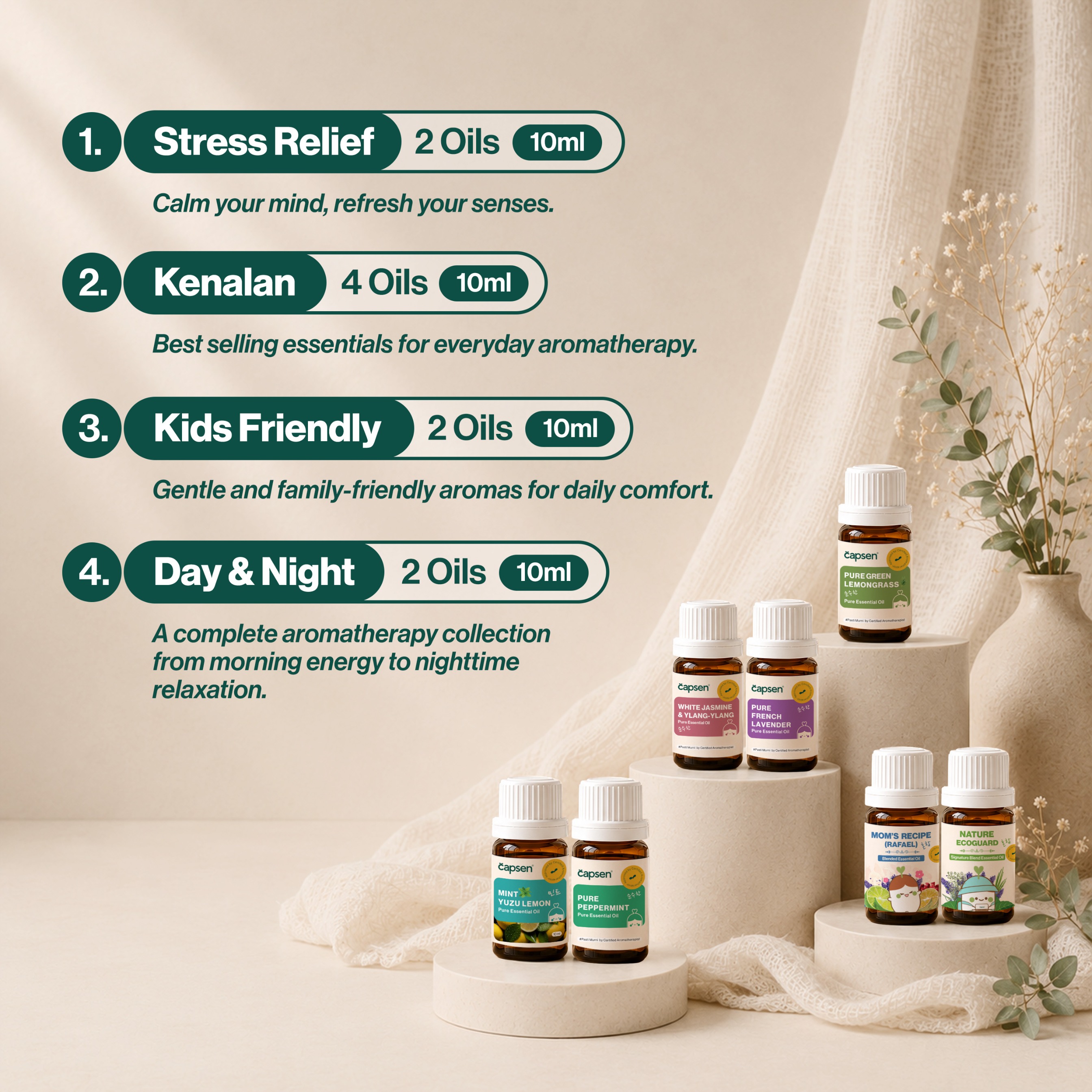 CAPSEN 10ml Starter Package OIL ONLY Pure Essential Oil Aromatherapy