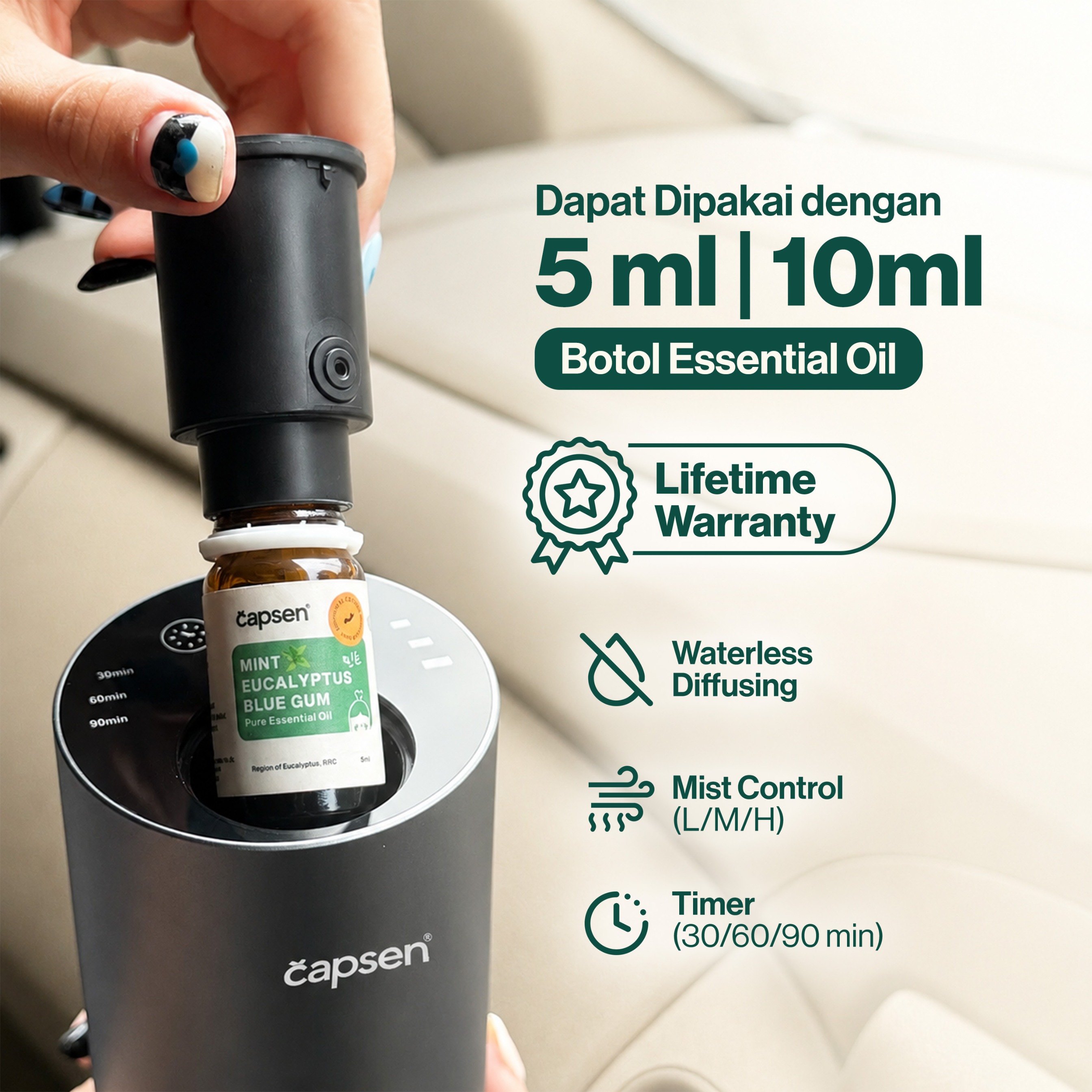 CAPSEN Car Waterfree Tumbler AromaGo Portable Diffuser Essential Oil Aromatherapy