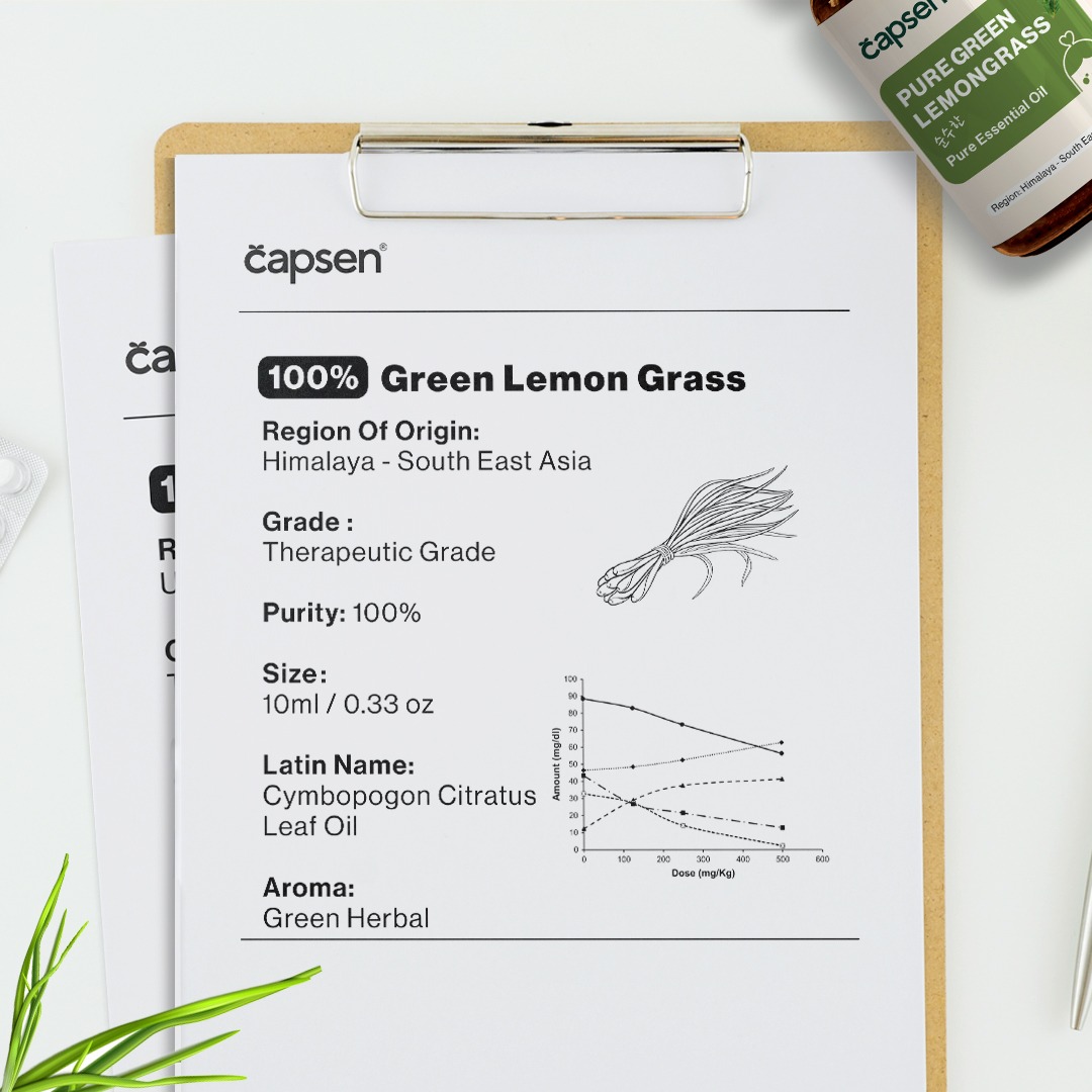 CAPSEN 10ml Green Lemongrass Pure Essential Oil Aromatherapy Minyak Esensial