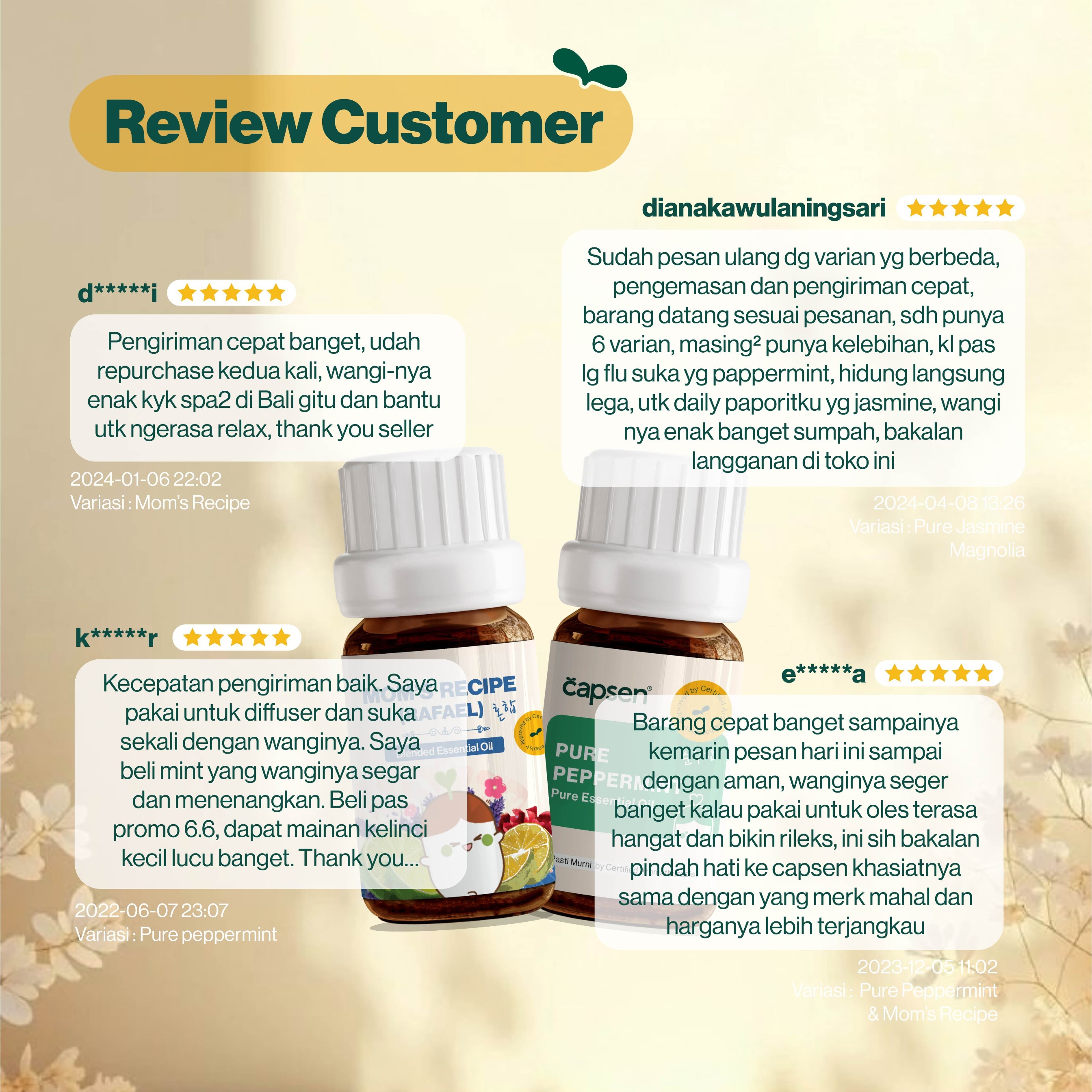 CAPSEN Mini 5ml Pure Essential Oil Aromatherapy Therapeutic Grade 100% Murni