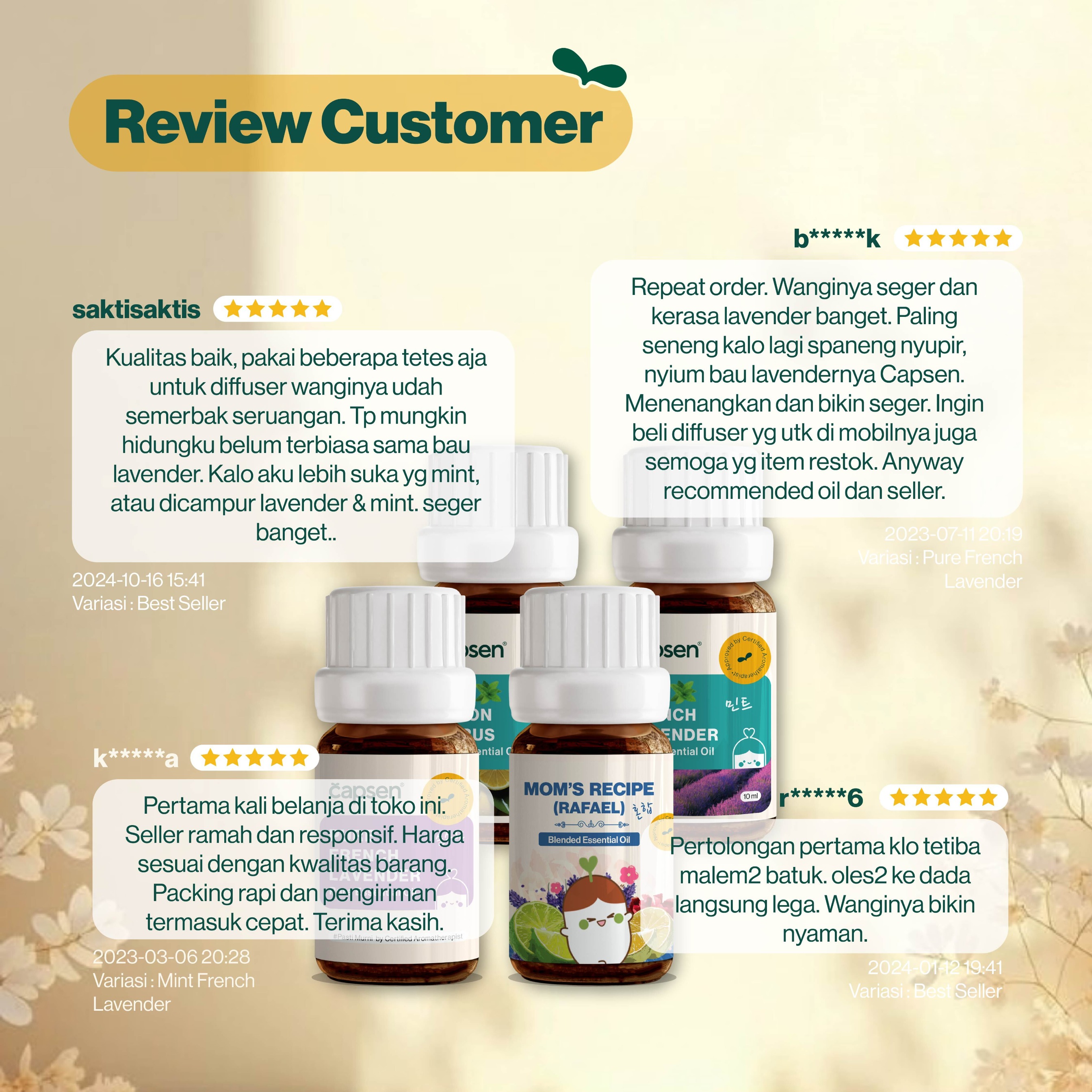 CAPSEN 10ml BEST SELLER Pure Essential Oil Aromatherapy Diffuser Therapeutic Grade 100% Murni