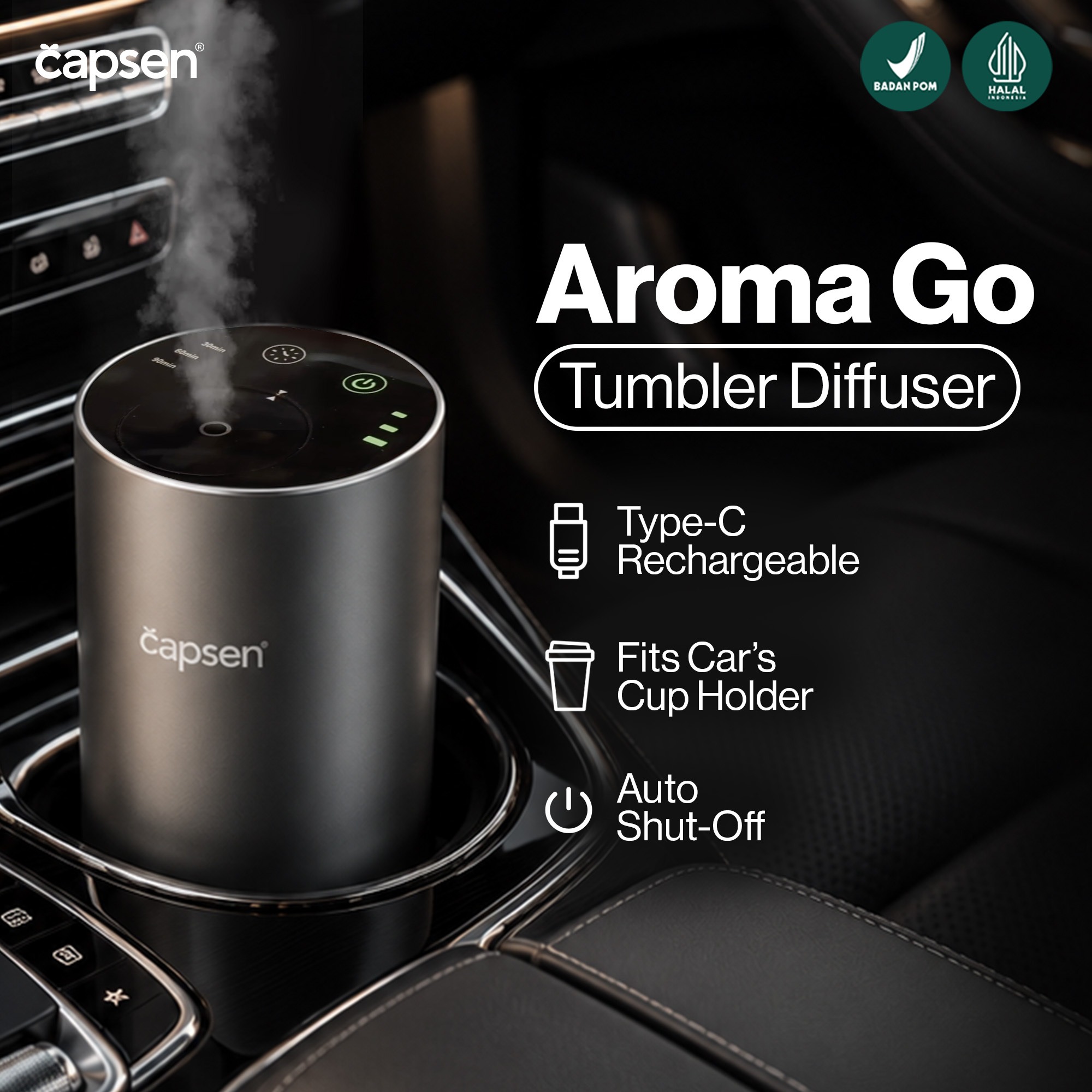 CAPSEN Car Waterfree Tumbler AromaGo Portable Diffuser Essential Oil Aromatherapy