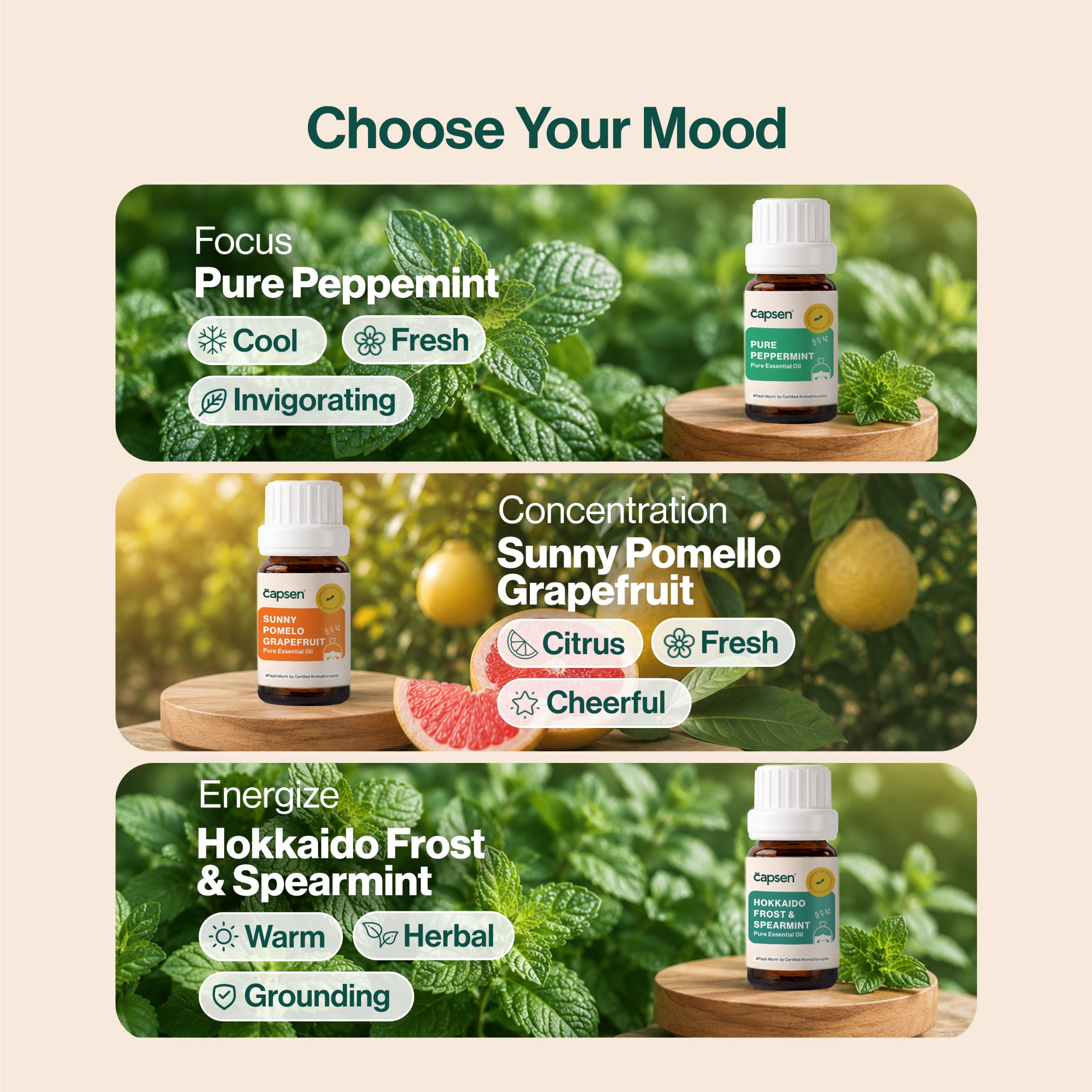 CAPSEN Focus & Energize Pure Essential Oil 100% Murni Aromatherapy