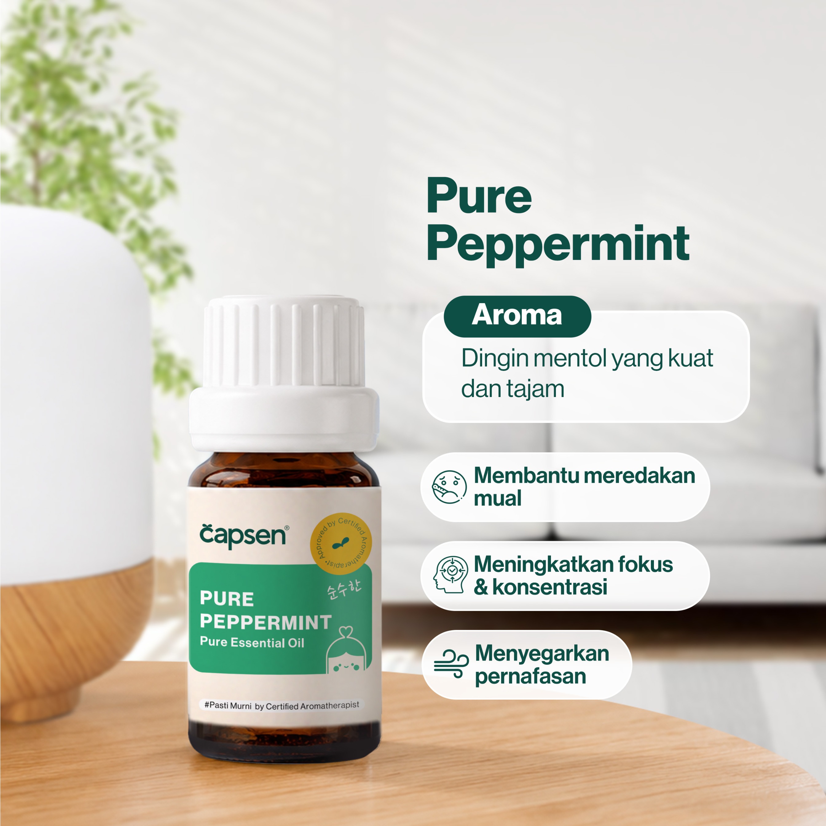 CAPSEN Focus & Energize Pure Essential Oil 100% Murni Aromatherapy