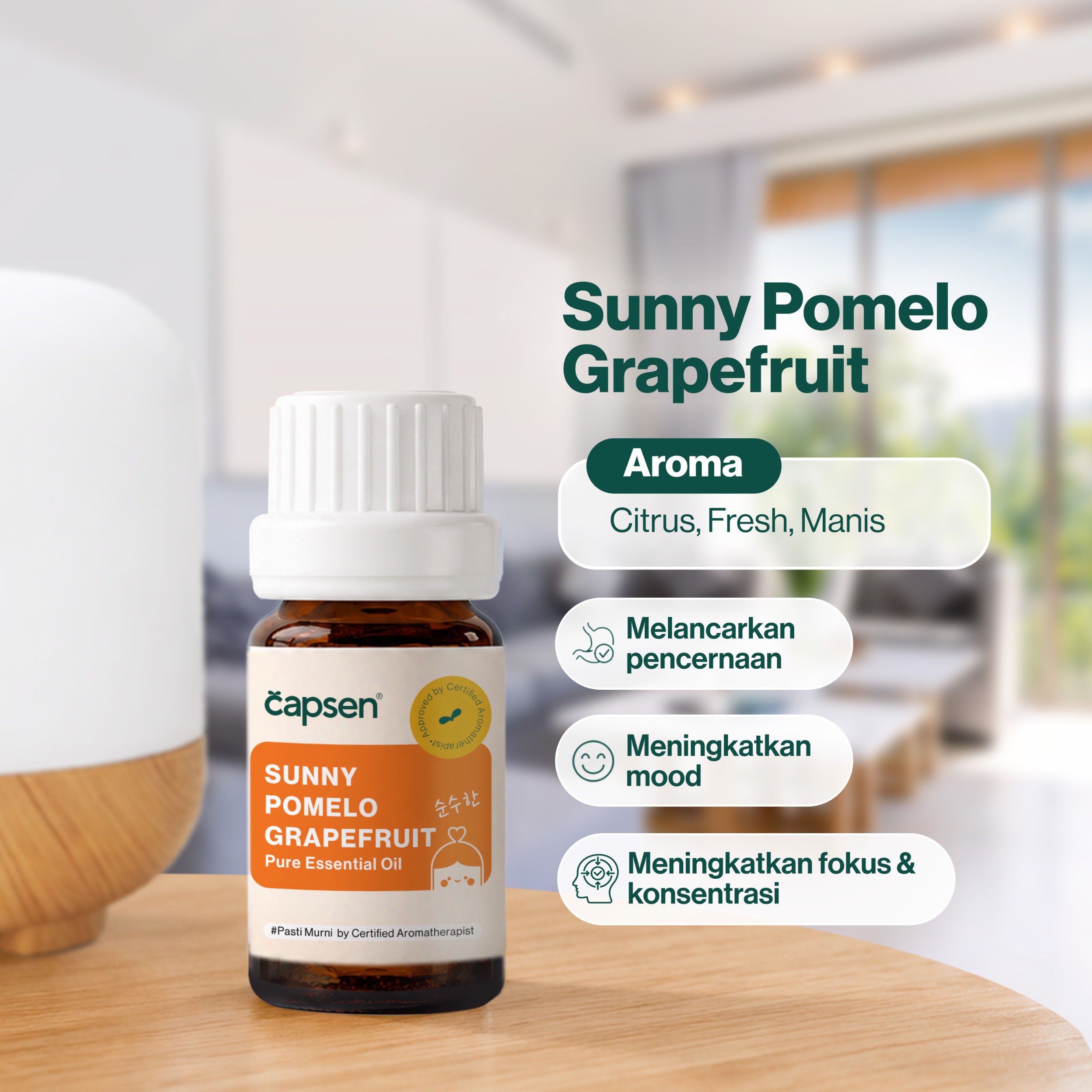 CAPSEN Focus & Energize Pure Essential Oil 100% Murni Aromatherapy