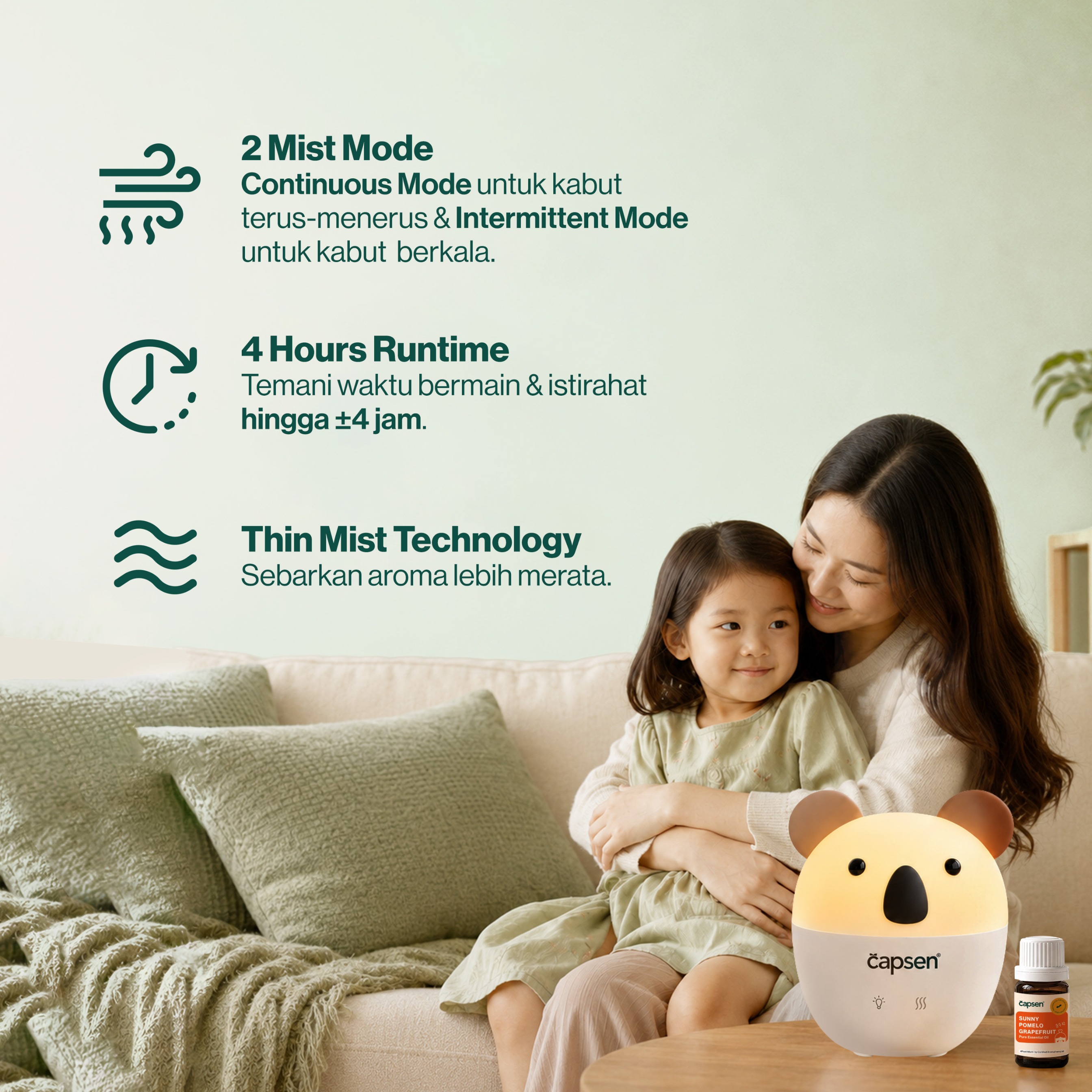 CAPSEN Kids Diffuser USB Essential Oil Kids Protection Aromatherapy Humidifier