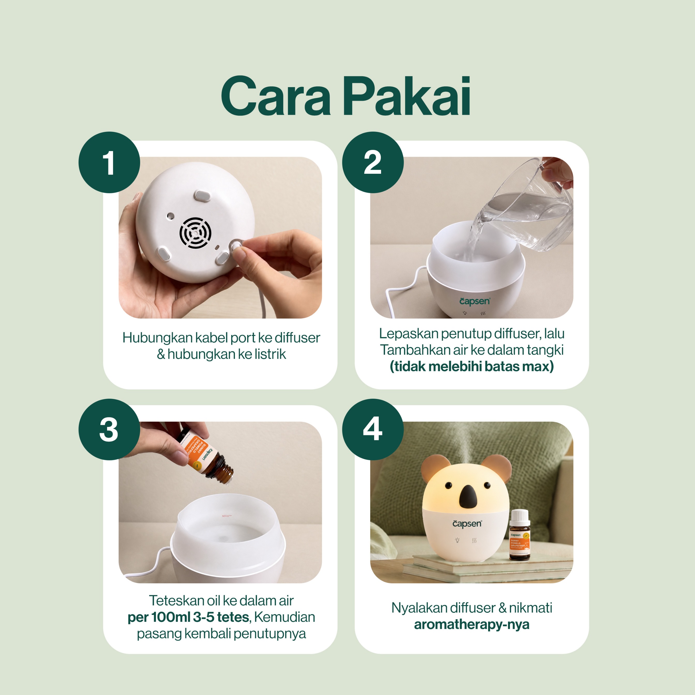 CAPSEN Kids Diffuser USB Essential Oil Kids Protection Aromatherapy Humidifier