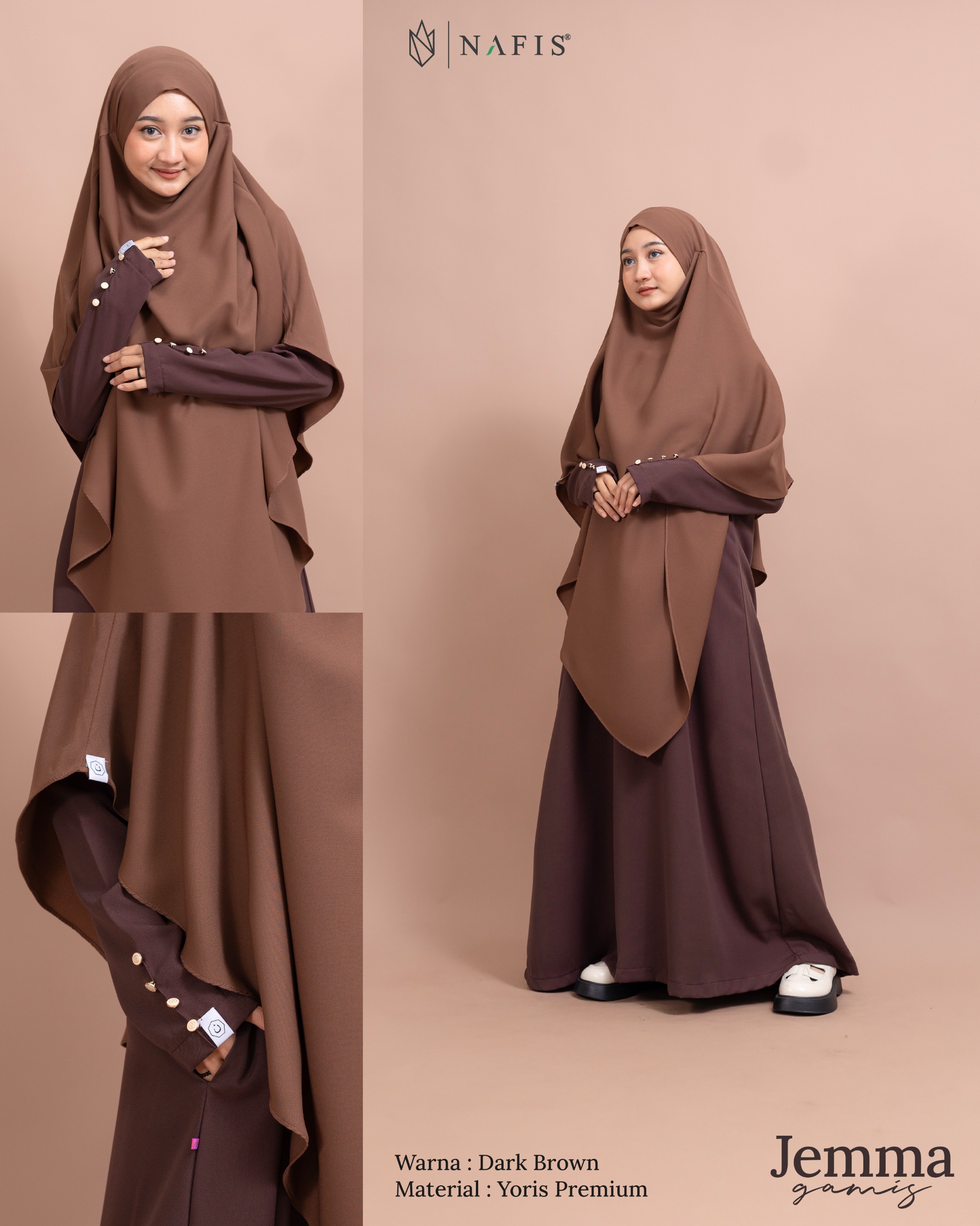 NAFIS JEMMA ABAYA MATERIAL YORIS PREMIUM & JET BLACK-Adem, Nyaman, Fashionable