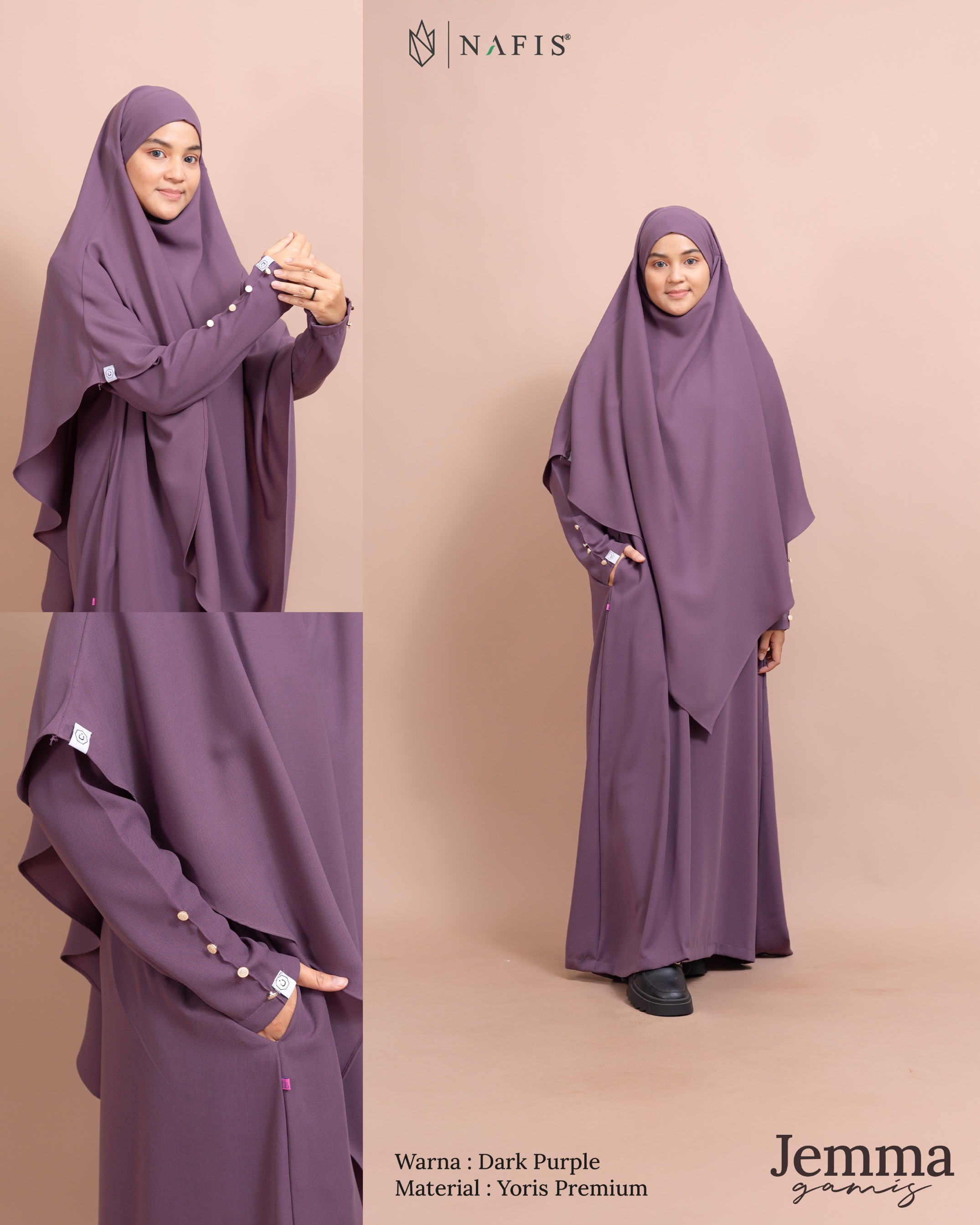 NAFIS JEMMA ABAYA MATERIAL YORIS PREMIUM & JET BLACK-Adem, Nyaman, Fashionable