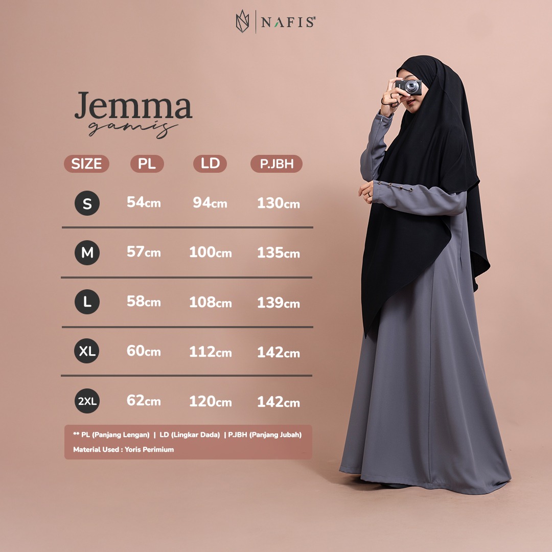 NAFIS JEMMA ABAYA MATERIAL YORIS PREMIUM & JET BLACK-Adem, Nyaman, Fashionable